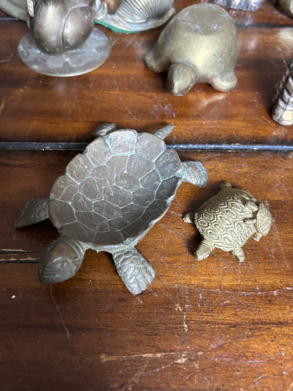 Brass Turtle Trinket Dish and Turtle Figurine - Brown/Antique Brass